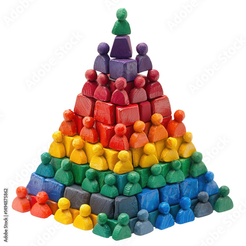 world social media day. Colorful pyramid of stacked figurines representing teamwork and diversity.
