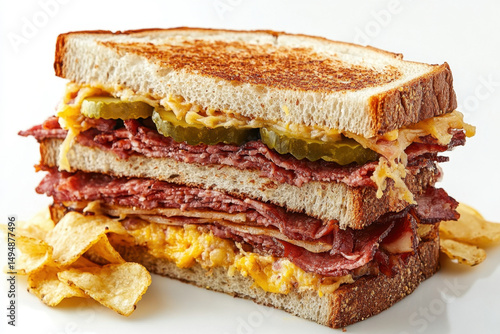 Sandwich with meat and cheese.