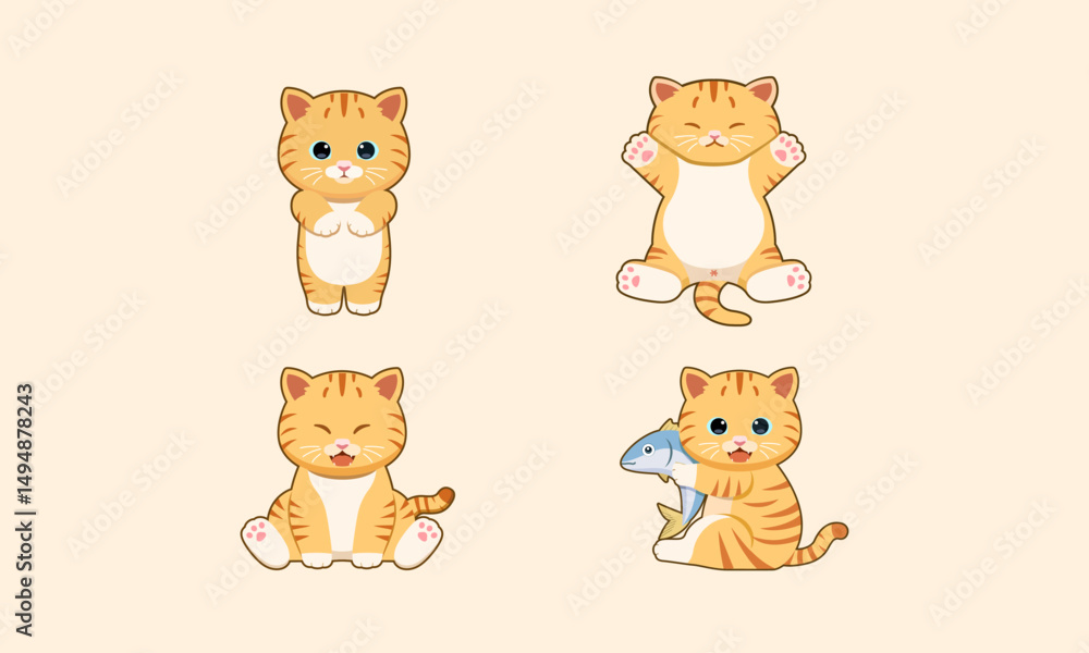 Fototapeta premium Vector collection of cute and funny cats in different poses. Cute pet character design. Stickers, prints.