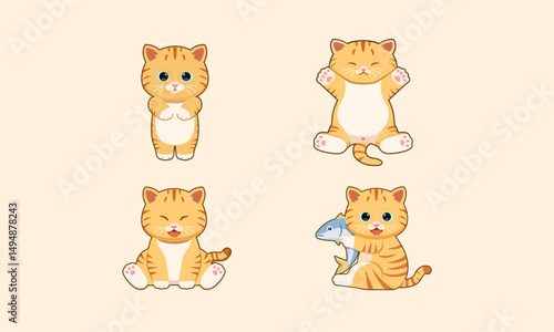 Vector collection of cute and funny cats in different poses. Cute pet character design. Stickers, prints.