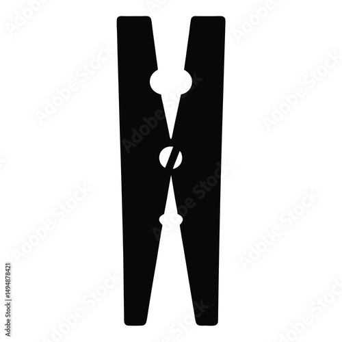 A minimalistic black and white illustration of a classic wooden clothespin