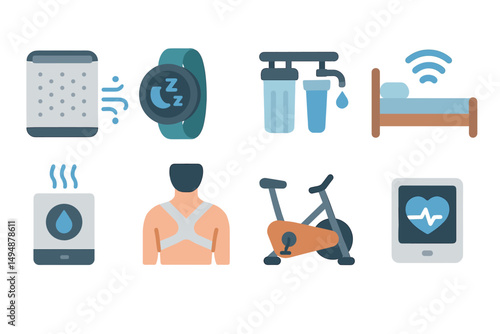 Smart home activity icons set – filled, flat, fitness and wellness symbols