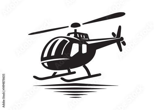 Helicopter Icon, Helicopter  Silhouette Black Vector White Background