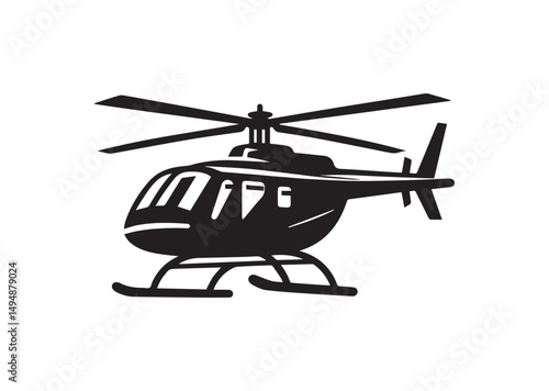 Helicopter Icon, Helicopter  Silhouette Black Vector White Background