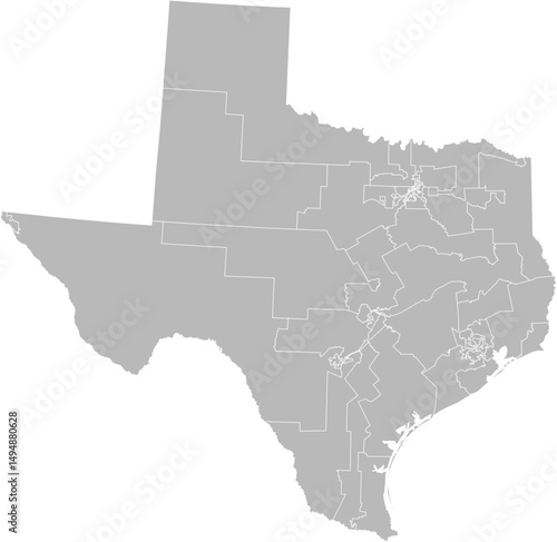 Texas congressional districts vector map (Albers equal area conic projection, PPT-compatible & fully editable)