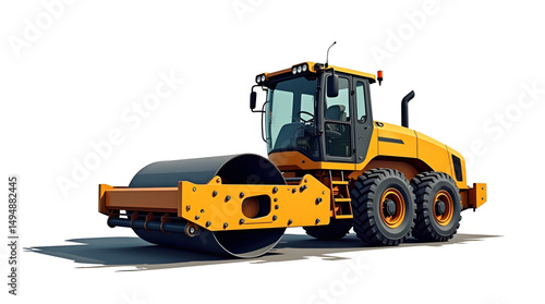 a modern road roller, a type of heavy construction machinery used primarily for compacting asphalt, soil, and other materials during road construction and maintenance. Vector design illustrator