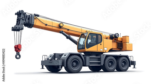 Yellow crane excavator isolated on white