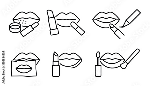 Beauty and makeup outline icons set – sleek, cosmetic tools, fashion essentials