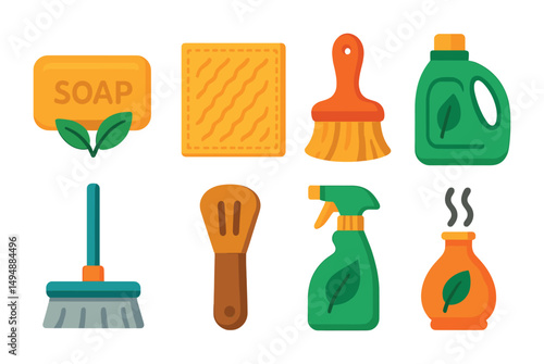 Cleaning and hygiene icons set – flat, filled, housekeeping and sanitation symbols
