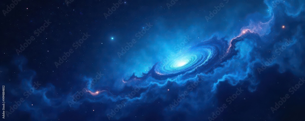Fototapeta premium Abstract swirling blue nebula on black background , texture, modern, gradient