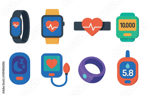 Health and fitness icons set – flat, solid, wellness and medical symbols