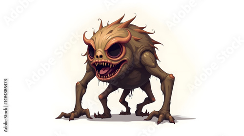 Tung tung tung sahur evolved. This captivating digital illustration presents a formidable creature emerging from the depths of a dark fantasy realm. The wooden texture of its body.