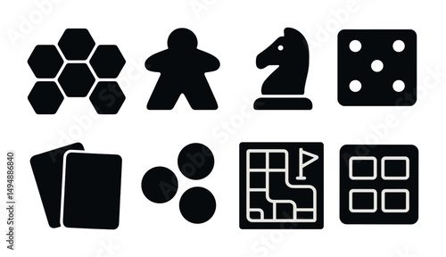 Board game silhouette icons set – solid, filled, gaming and strategy symbols