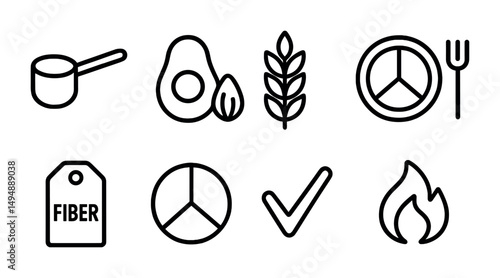 Healthy food linear icons set – outline, nutrition, organic symbols collection