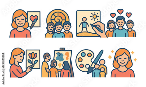 Art and portrait linear icons set – outline, drawing, creativity and inspiration symbols