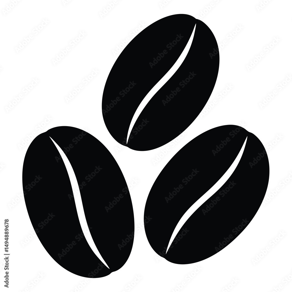 Fototapeta premium Stylized minimalist design of three black coffee beans on white background