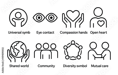Universal symbols line icons set – empathy, community, diversity visual aids