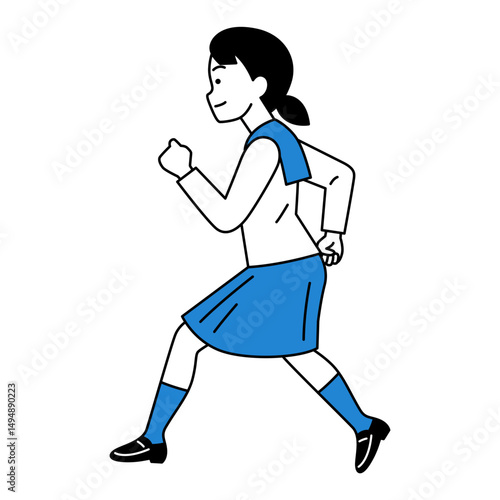 走る女子学生（横向き）