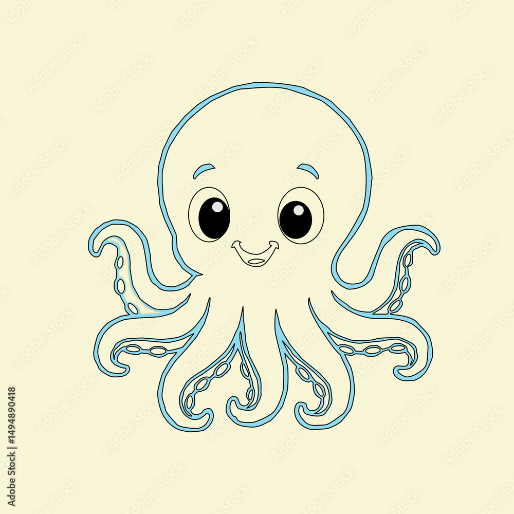 Obraz premium Octopus doodle art.Vector Illustration of Hand drawn Cute Octopus Doodle art. A cartoon cute octopus illustration, octopus character design.Octopus Line Icon. Funny Octopus Vector Illustration Cartoon