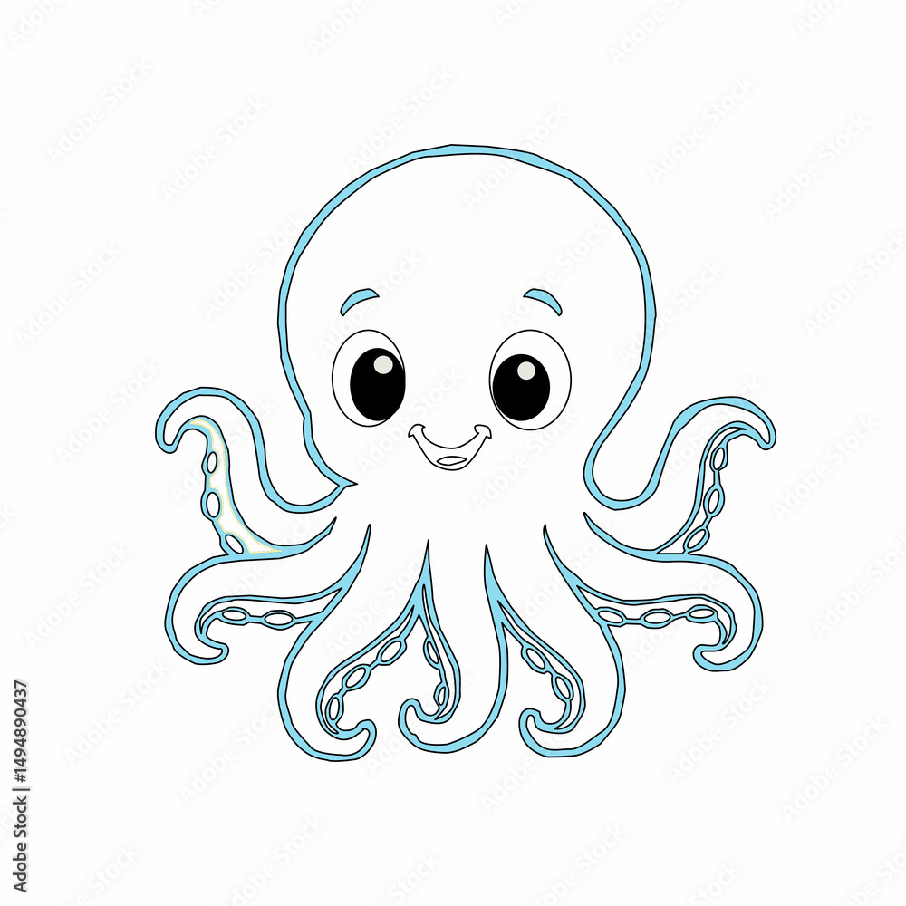 Fototapeta premium Octopus doodle art.Vector Illustration of Hand drawn Cute Octopus Doodle art. A cartoon cute octopus illustration, octopus character design.Octopus Line Icon. Funny Octopus Vector Illustration Cartoon