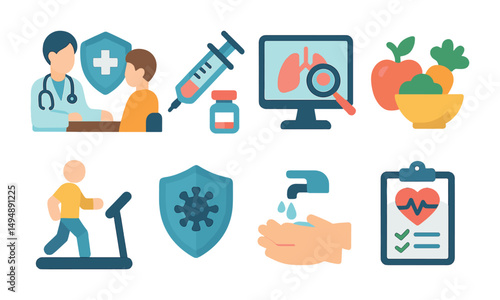 Healthcare flat icons set – medical, wellness, and health care symbols