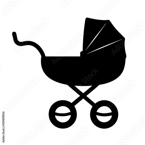 Baby Carriage Silhouette Vector, Baby Pram Icon
