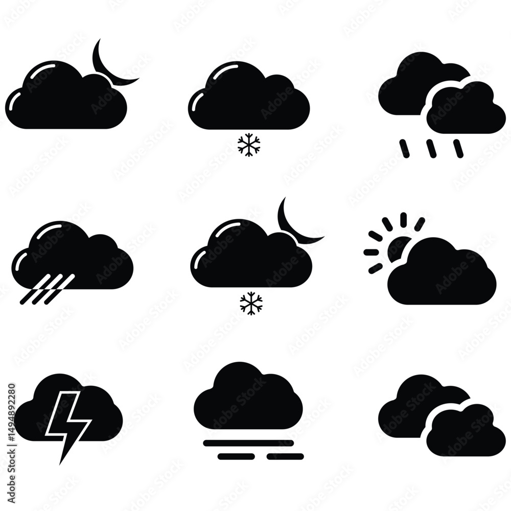 clouds icons shape , design and style in different forms clouds icons shape , design and style in different forms