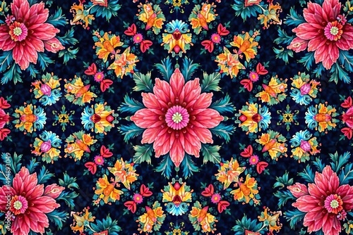 Intricate floral motif within a repeating hexagon pattern , vector, elegant