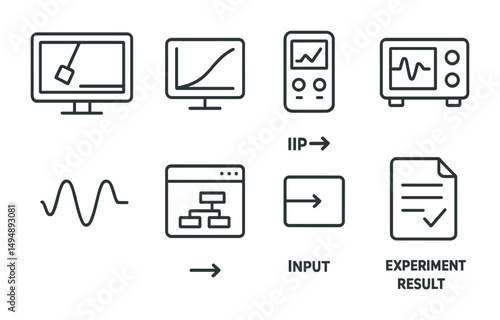 Technology and science outline icons set – linear, digital, data symbols