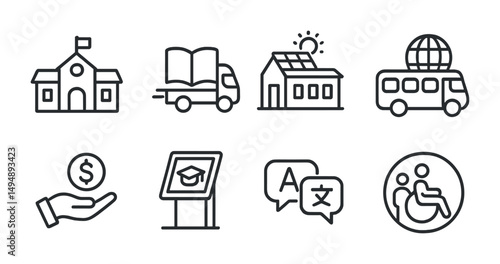 Education and accessibility line icons set – outline, linear, learning and support symbols