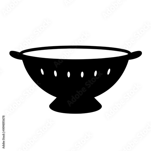 Isolated black colander icon for draining food products very efficiently