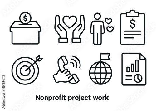 Nonprofit and charity line icons set – outline, donation, fundraising symbols