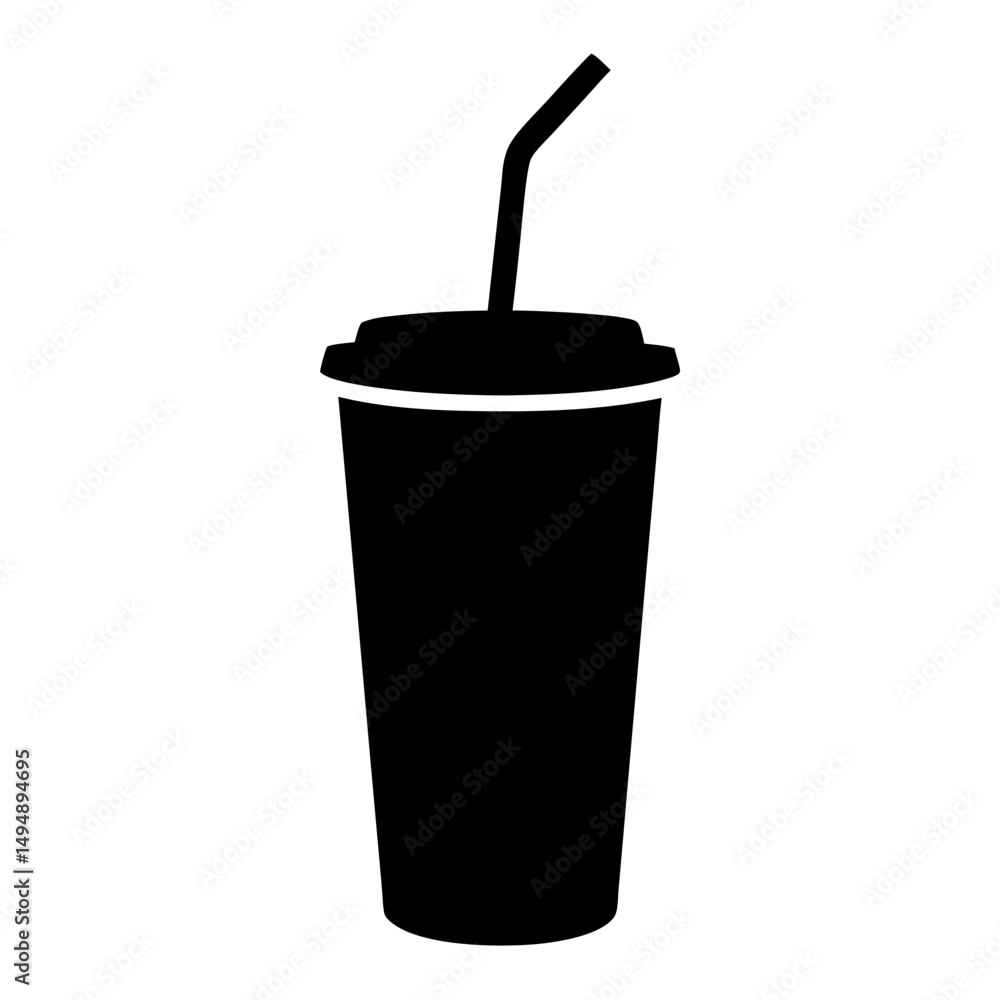 Stylized black vector image of a disposable beverage cup with straw Stylized black vector image of a disposable beverage cup with straw