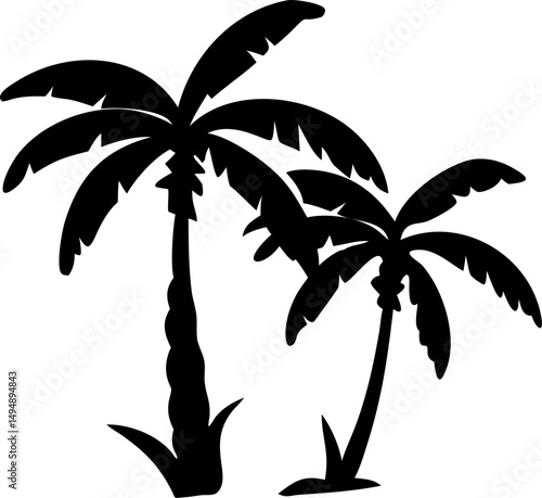 Tropical beach sunset illustration with palm tree silhouettes