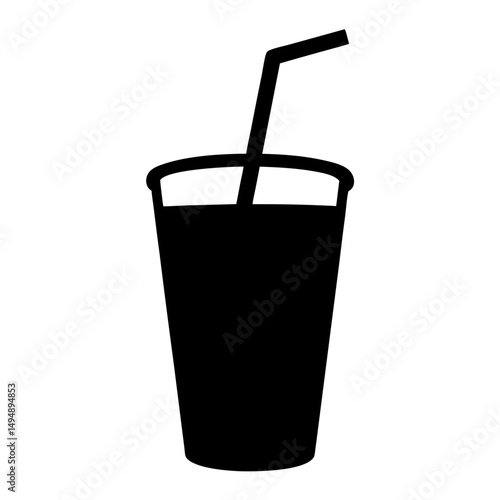 Simple black silhouette of a drink with a straw on a white background