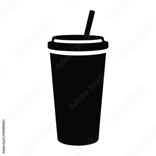 Stylized Silhouette of a Disposable Drink Cup with a Straw for Beverages