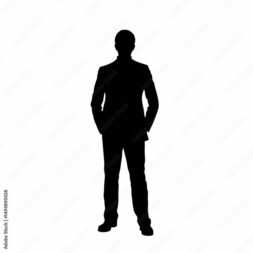 Young businessman silhouette in a suit standing, a perfect vector illustration for business and fashion Young businessman silhouette in a suit standing, a perfect vector illustration for business and fashion