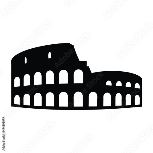 Black silhouette of the Colosseum in Rome showing the iconic arches