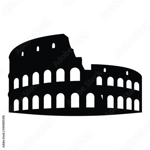 Dramatic Black Silhouette of the Colosseum Against a Clean White Background Design