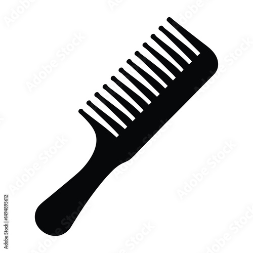 Black silhouette illustration of a wide tooth comb for detangling curly hair