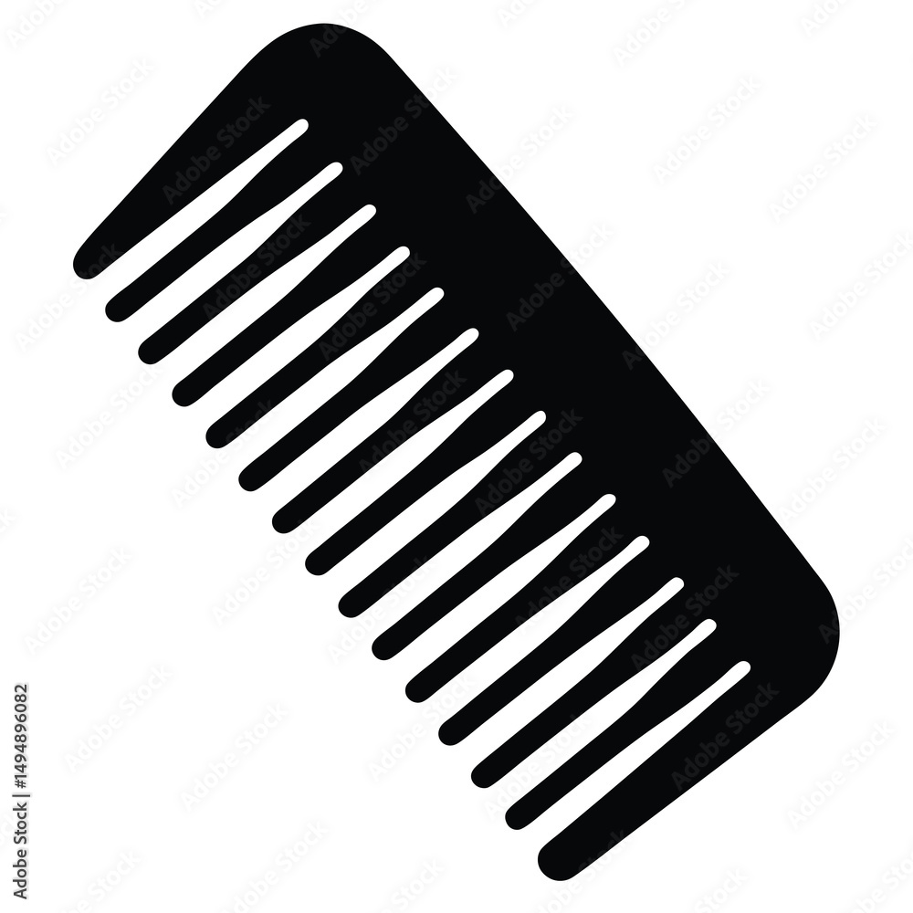 Black comb with many teeth on a white background used for hair Black comb with many teeth on a white background used for hair
