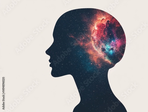 Abstract Silhouette of a Human Head with Cosmic Elements Inside