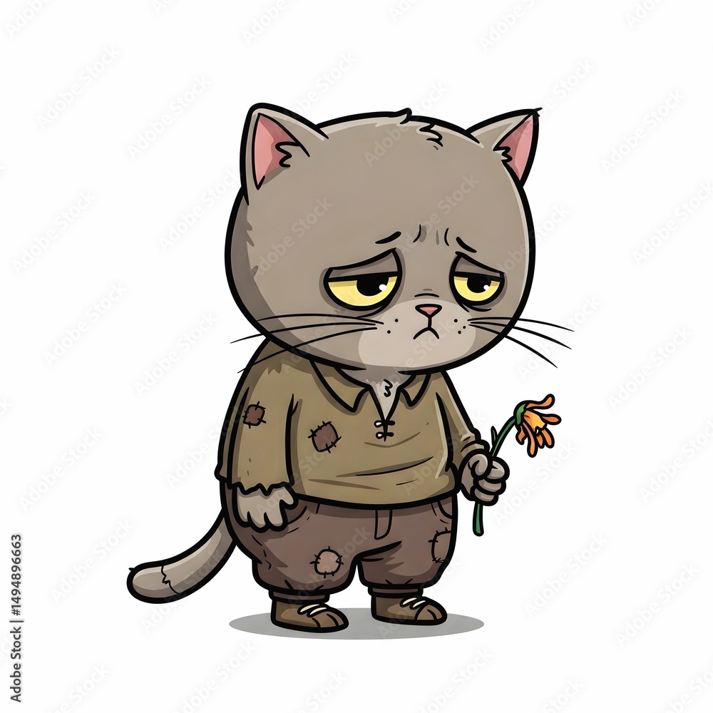 sad little cat holding a wilted flower sad little cat holding a wilted flower