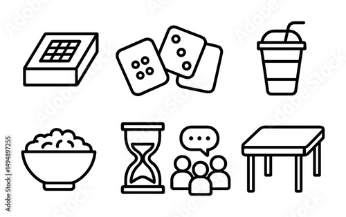 Board game line icons set – flat, outline, tabletop and family fun symbols