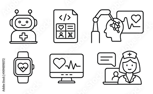 Healthcare and medical line icons set – outline, digital health symbols