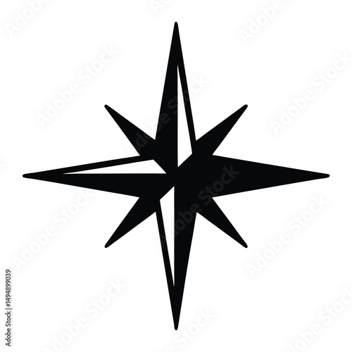 Elegant and Simple Compass Rose with Sharp Points Isolated on White