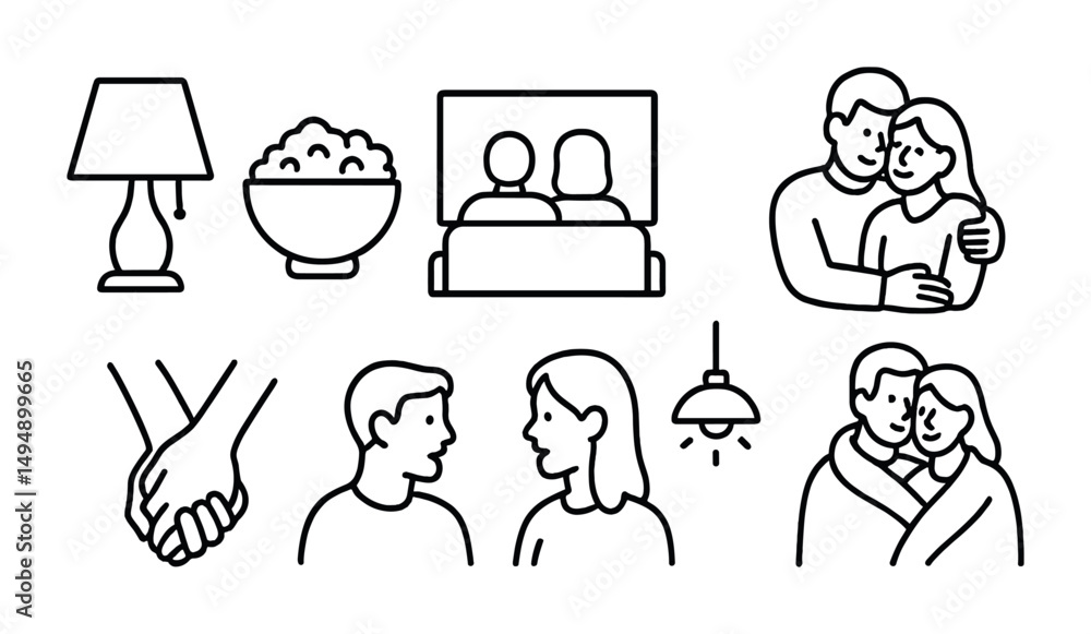 Fototapeta premium Family and relationship outline icons set – linear, connected, romantic symbols