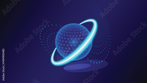 Futuristic Global Connectivity Abstract Blue Sphere with Orbiting Data Ring