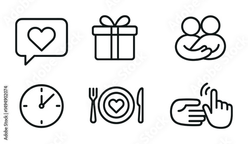 Social interaction line icons set – outline, communication, relationship symbols