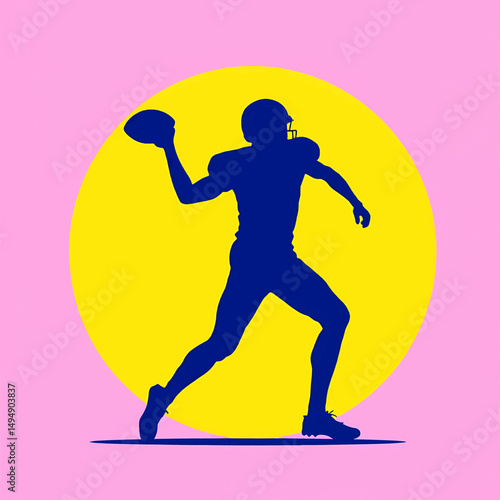 Dynamic American football quarterback throwing pass in stadium